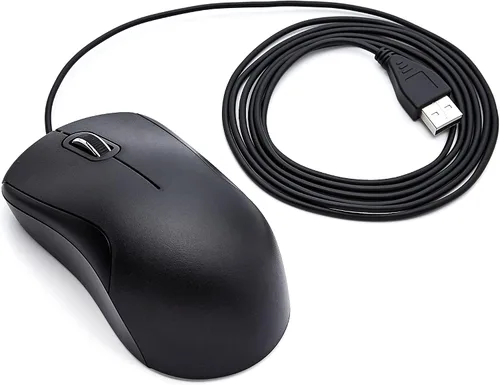 Vista 5 de Amazon Basics Ratón con cable USB de 3 botones con rueda de desplazamiento de precisión, estándar, negro