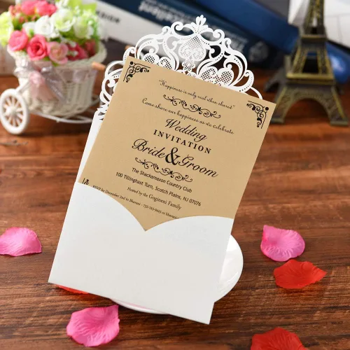 Vista 3 de FOMTOR Paquete de 50 invitaciones cortadas con láser, kit de tarjetas de invitaciones de boda con papel imprimible en blanco y sobres para bodas