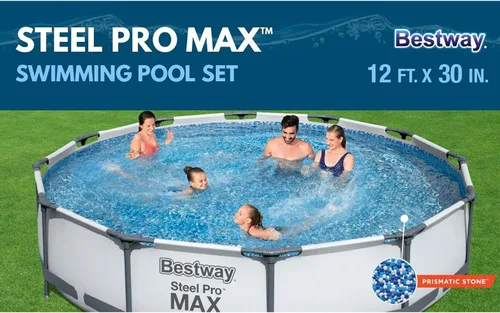 Vista 8 de Bestway Steel Pro MAX - Piscina sobre el suelo (12 pies x 30 pulgadas) Piscina familiar redonda para patio trasero al aire libre con forro
