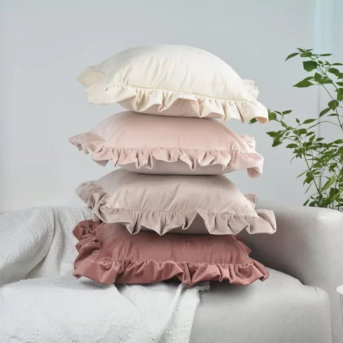 Vista 5 de Jemiipee Juego de 2 fundas de almohada de terciopelo con volantes para sofá, juego de 2 fundas de almohada decorativas con volantes de 18 x 18