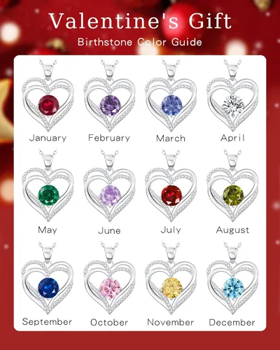 Vista 5 de THECEROS Collar de corazón para mujer, chapado en oro de 18 quilates, collar de piedra natal de plata de ley, regalo para mujer