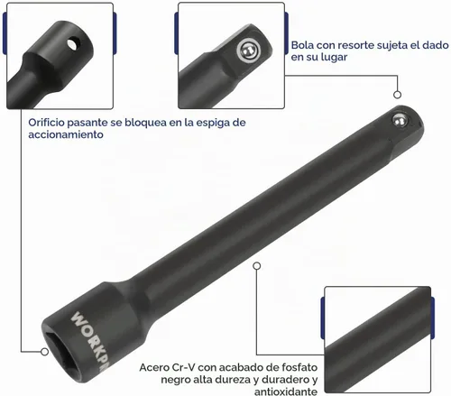 Vista 4 de WORKPRO Juego de llaves de vaso de impacto de 1/2 pulgada con barras de extensión, acero Cr-V premium, 55 piezas, enchufes SAE y métricos