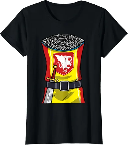 Vista 39 de Disfraz medieval de caballero de Halloween, camiseta para niños con espada de armadura, Negro, S