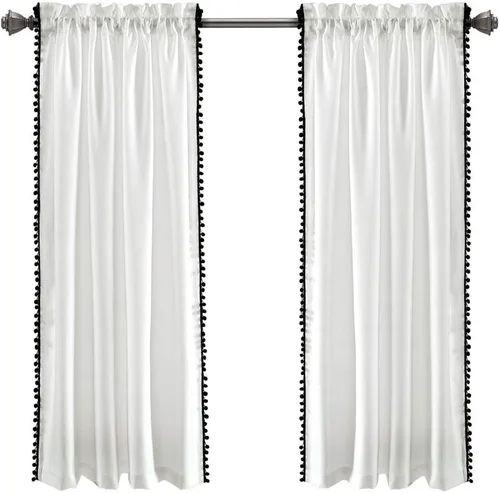 Vista 15 de Triangle Home Fashions - Panel de cortinas para vidrio con pompón para decoración de lujo