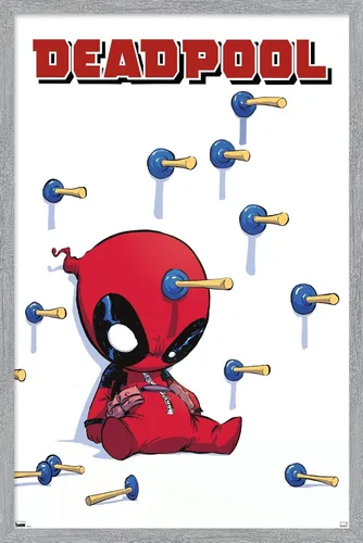 Vista 14 de Trends International Marvel Comics Deadpool - Póster de pared de dardos, 22.4 pulgadas de largo x 14.7 W, versión enmarcada de madera de granero