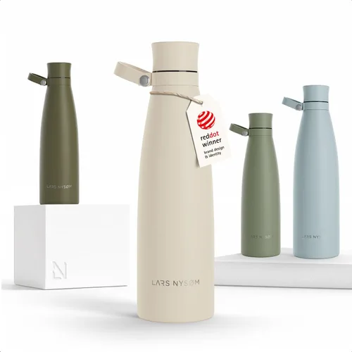 Vista 16 de LARS NYSØM Botella de agua aislada de acero inoxidable de 25 onzas, 34 onzas, frasco térmico aislado para bebidas calientes y frías, botella a Beige