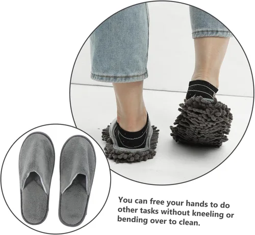 Vista 7 de CHILDWEET 2 pares de pantuflas reutilizables con material de chenilla, suaves y prácticas, cubiertas de zapatos de limpieza para el hogar, se