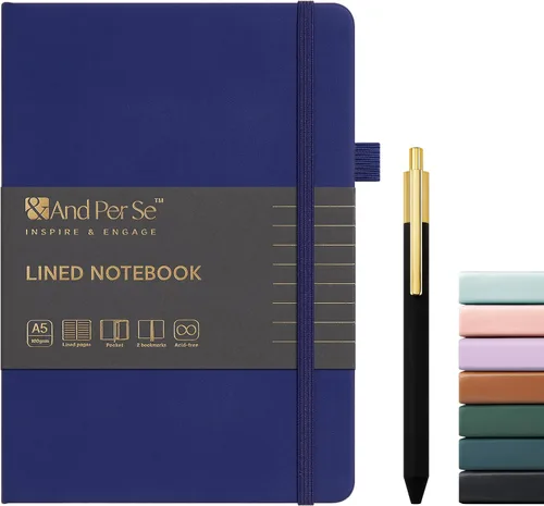 Vista 28 de &And Per Se Juego de diario y bolígrafo forrados (3 paquetes), cuaderno de tapa dura de cuero A5 con bolígrafo y juego de papelería, 160 páginas