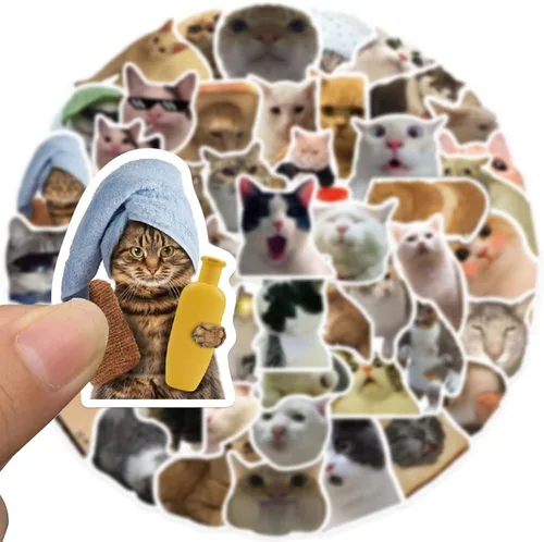 Vista 4 de 50 piezas de calcomanías de gato, lindas calcomanías de vinilo impermeables para portátil, botella de agua, patineta, equipaje, parachoques de coche