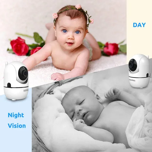Vista 5 de HelloBaby - Monitor de bebé de 5 pulgadas con batería de 26 horas, 2 cámaras con zoom, inclinación y panorámica, monitor de video y audio con rango