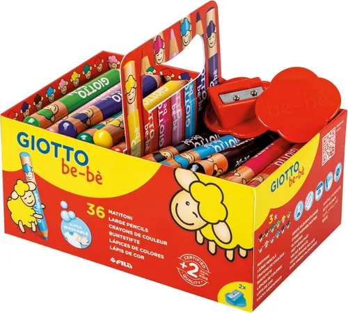 Vista 3 de GIOTTO be-bè Lápices y sacapuntas grandes paquete preescolar para niños pequeños, 36 lápices, colores surtidos, ideal para la escuela y el hogar