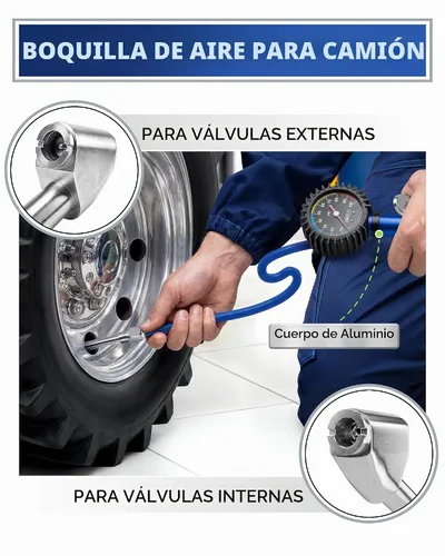 Vista 8 de Inflador de neumáticos con manómetro y manguera más larga, portabrocas de aire más preciso y resistente con medidor para compresor de aire