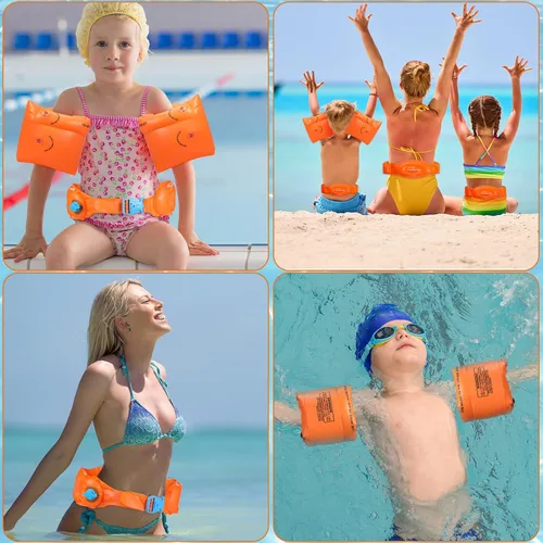 Vista 7 de Paquete de 6 flotadores de brazo para adultos, flotadores de cinturón de natación, flotadores inflables portátiles, cinturón de natación con hebilla