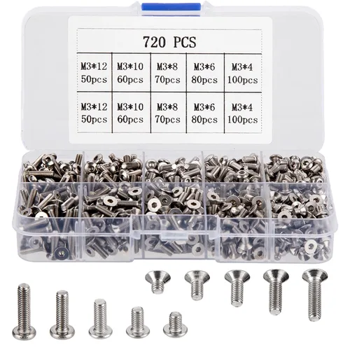 Vista 8 de Tornillos autorroscantes de cabeza hexagonal métrica, kit de surtido de 480 piezas de tornillos de cabeza hexagonal M3 de acero inoxidable, 480 negro