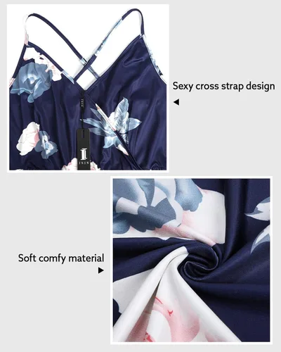 Vista 5 de II ININ - Vestido casual para mujer veraniego con cuello en V profundo estampado floral o color liso vestido largo con abertura para fiesta