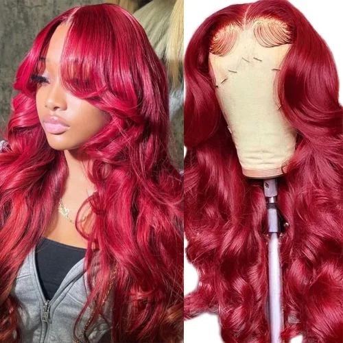 Vista 11 de 99J - Pelucas de encaje frontal de color burdeos con cabello humano 200 de densidad, peluca de encaje HD sin pegamento 13X4, pelucas de encaje 99J