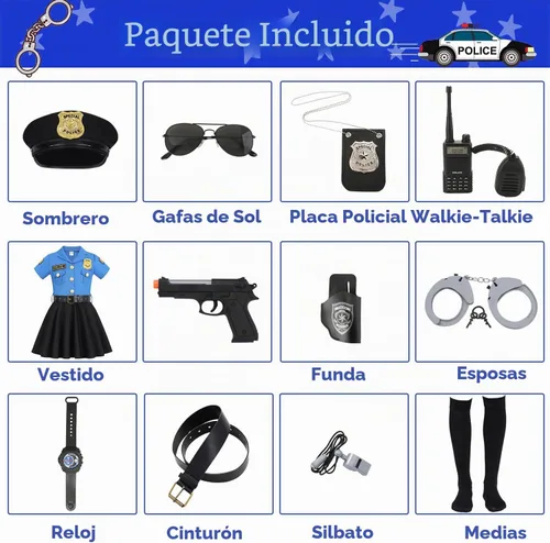 Vista 2 de Disfraz de policía para niños, niñas, uniforme de cosplay de policía