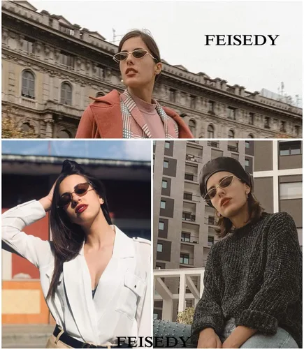 Vista 6 de FEISEDY Gafas de sol de diseñador de moda Retro pequeños pétalos forma arco templo diseño B2298