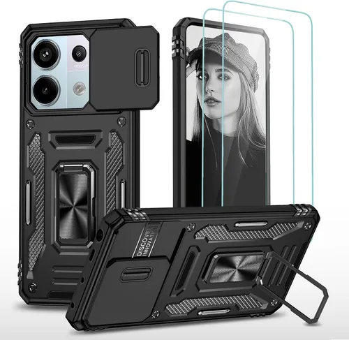 Vista 8 de Jeylly Funda para Xiaomi Poco X3 NFC con protector de pantalla de vidrio templado [2 paquetes], resistente a prueba de golpes, funda protectora