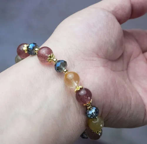 Vista 155 de Precious Gemstone Natural Crystal Healing Bracelet, Rutilated Quartz, Moonstone, Quartz Handmade Original Design Bracelet