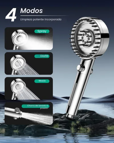 Vista 6 de Cabezal de ducha filtrado con mano, cabezal de ducha de alta presión con 4 modos de pulverización con filtros para suavizador de agua dura, filtro