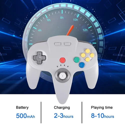 Vista 4 de KIWITATA Controlador inalámbrico N64, controlador remoto de 2.4 GHZ para juego de joystick, Gamepad compatible con consola N64, Switch, Raspberry