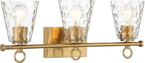 Vista 7 de Imogen - Lámpara de tocador de 3 luces de cristal de agua martillada y metal dorado cepillado