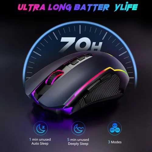 Vista 7 de Redragon Mouse para juegos, mouse inalámbrico para juegos con 8000 DPI, ratones para juegos de PC con botón de fuego, mouse ergonómico programable