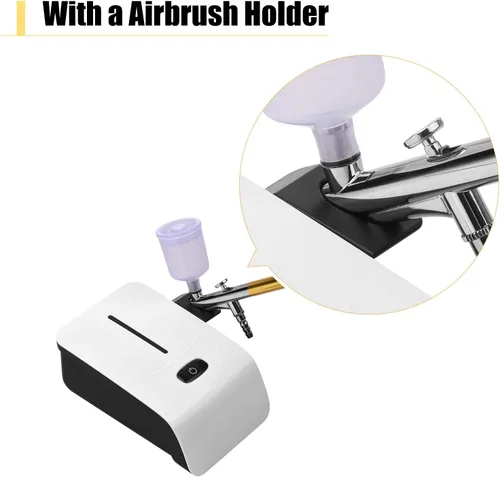 Vista 2 de Kit de aerógrafo con compresor, juego de cepillos de aire de mano, presión ajustable de 5 niveles de doble acción con 2 vasos de pintura