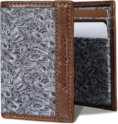 Vista 7 de Eddie Bauer Men's Fabric Trifold Wallet Money Clip RFID Protection ID Window Genuine Leather EDC
