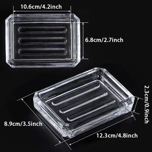 Vista 3 de MDLUU Paquete de 2 jaboneras de vidrio, bandeja decorativa para guardar jabón para ducha, bañera, fregadero de baño, fregadero de cocina (cuadrado)