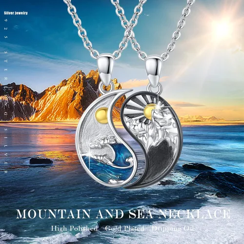 Vista 6 de XIXLES Yin Yang - Collar de plata de ley 925 con luna y sol a juego para parejas, para 2 amistades, mejores amigos, parejas, familiares