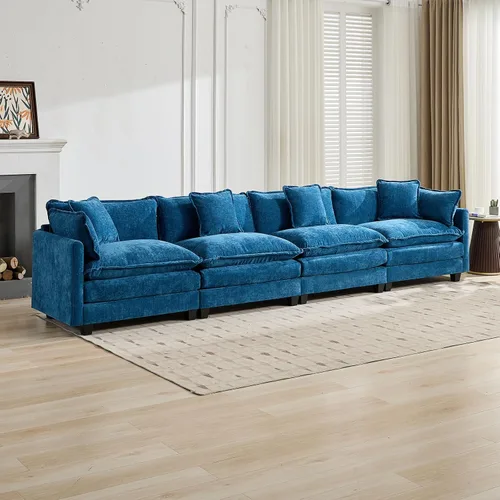 Vista 69 de Sofá seccional modular verde de 111.5", sofás seccionales grandes de 3 plazas para sala de estar, sofá nube oversized de tela chenille con otomana