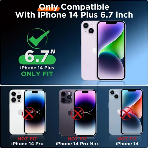 Vista 7 de Funda de silicona diseñada para iPhone 14 Plus, con 2 protectores de pantalla, funda protectora de cuerpo completo a prueba de golpes, funda delgada