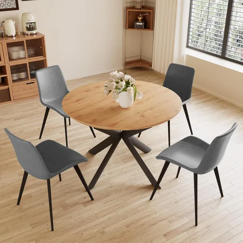 Vista 11 de HIPIHOM Juego de mesa de comedor redonda extensible de 43.2"-59.1", mesa de cocina para 4-6 personas con tablero de MDF engrosado resistente a Mesa