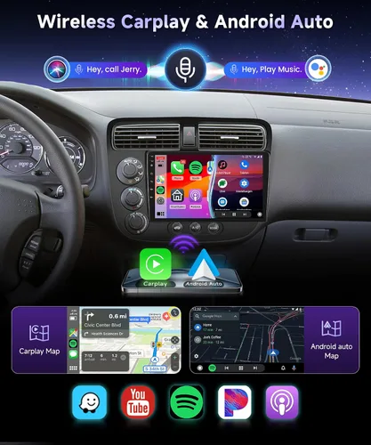 Vista 3 de 【DSP integrado】Estéreo de coche Android para Honda Civic 2001 2002 2003 2004 2005 Radio inalámbrica Carplay Android Auto GPS Chip, pantalla táctil