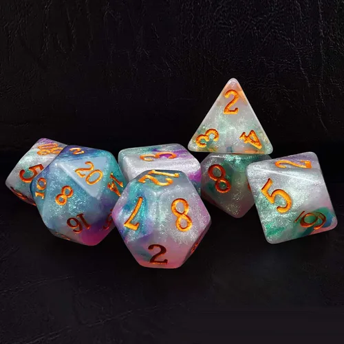 Vista 10 de Bescon Juego de dados de piedra mágica, 7pcs poliédrico RPG dados Set Aura Stone, embalaje de Polybag Piedra del aura en bolsa de plástico