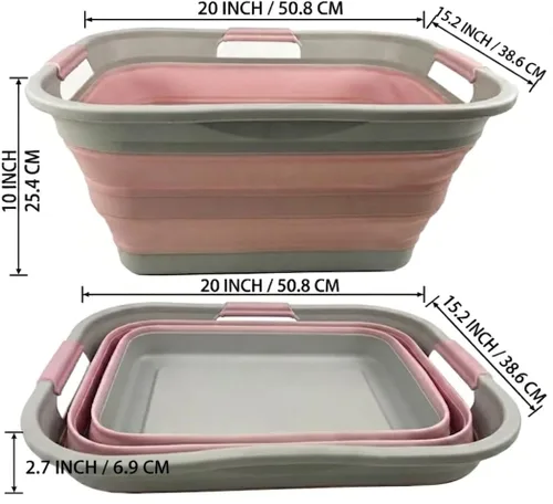 Vista 3 de SAMMART Cesta plegable de plástico de 30 L (8 galones) para lavandería, contenedor de almacenamiento plegable y organizador, tina de lavado