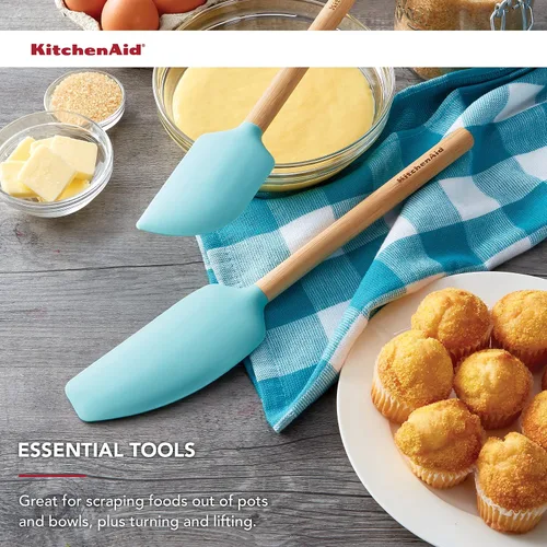 Vista 4 de KitchenAid Juego de espátulas de bambú, 2 piezas, Aqua Sky