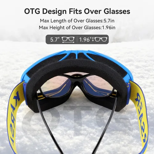 Vista 3 de Karsaer - Gafas de esquí antivaho, gafas de nieve OTG, 100% protección UV, gafas de snowboard con lentes dobles flexibles para hombres, mujeres
