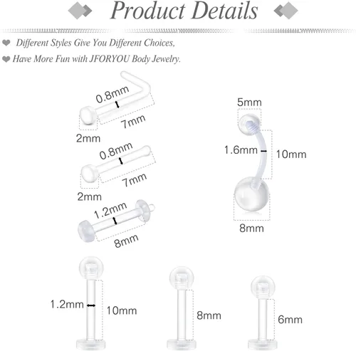 Vista 3 de JFORYOU Anillo de nariz acrílico transparente de 0.71 a 0.78 onzas (0.63-0.71 oz), joyería para el cuerpo para hombres y mujeres