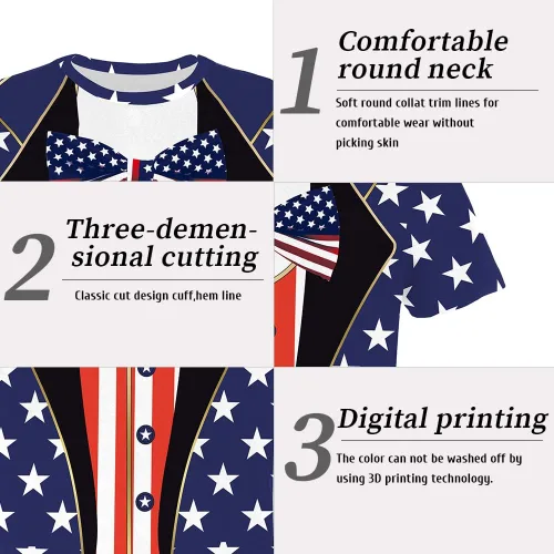 Vista 7 de Eciodci Camisetas patrióticas para niños y niñas del 4 de julio con la bandera de Estados Unidos de América de manga corta para niños y niñas de 4 a