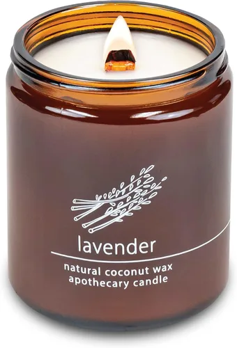 Vista 69 de Vela de mecha de madera agrietada Hemlock Park hecha a mano con cera de coco natural (grande de 16 oz, ámbar) Coconut Apricot Wax Crackling Wood