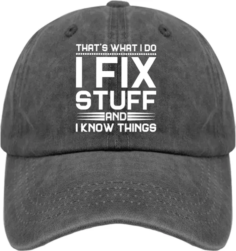 Vista 9 de That's Whats I Do I Fix Stuff and I Know Things - Sombreros desgastados para hombre, de mezclilla lavada, ajustables, con correa trasera 1