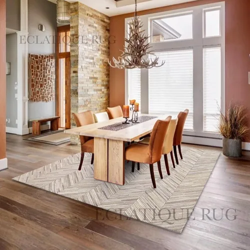 Vista 4 de Elegante alfombra rectangular de piel de vacuno, elegante, antideslizante, cheurón, para sala de estar y entrada, alfombra de piso