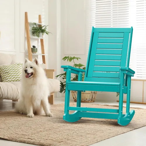 Vista 5 de GREENVINES Oversized Outdoor Rocking Chair, HDPE Rocker, Aqua