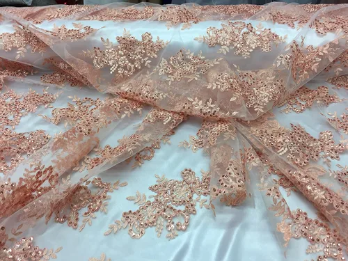 Vista 17 de Valentina Textil Lentejuelas Tela de encaje con adornos en malla VT-012 (1 yarda, azul bebé)