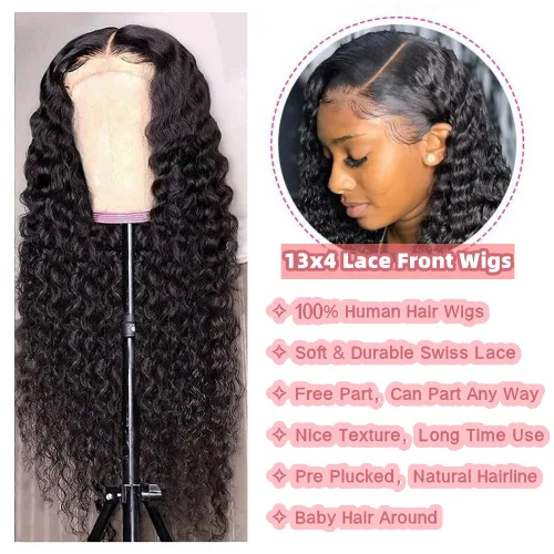 Vista 2 de Pelucas de cabello humano ondulado profundo con encaje frontal para mujeres negras, pelucas de cabello humano de 13 × 4 con encaje frontal