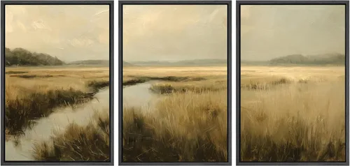 Vista 125 de SIGNWIN Lienzo enmarcado para pared, juego de arte de acuarela pastel, paisaje marrón, naturaleza, naturaleza salvaje, ilustraciones modernas, arte