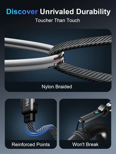 Vista 15 de Cable de carga 4 en 1 de 5 pies, 240 W USB C a USB C cable de carga rápida trenzado plano combo de cable cargador para iPhone USB A/C a C/L